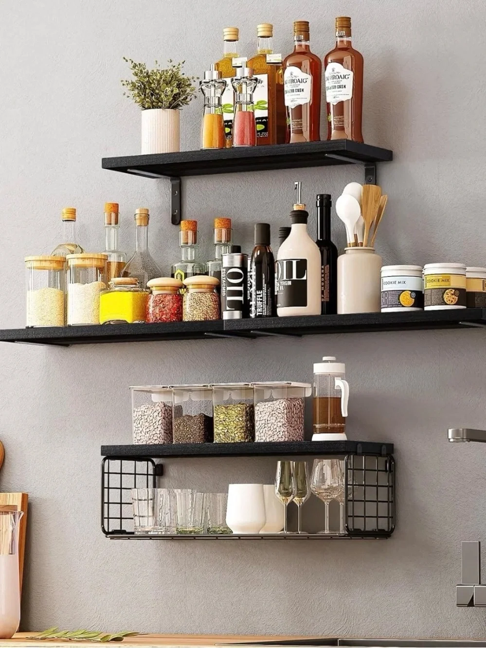 Fixwal Floating Wall Shelves in black wood. Wall Decor for any room. New.